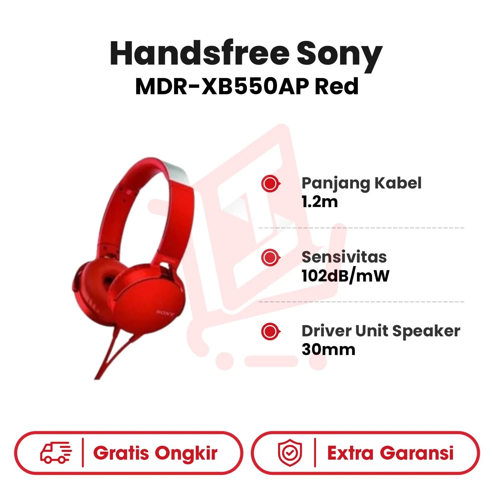 Handsfree Sony MDR-XB550AP Red