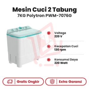 Mesin Cuci 2 Tabung 7Kg Polytron PWM-7076G