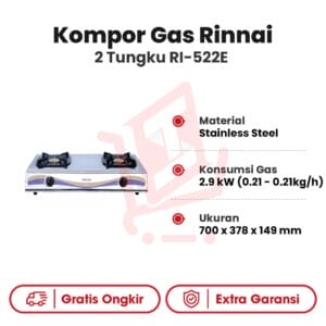 Kompor Gas Rinnai 2 Tungku RI-522E