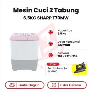 Mesin Cuci 2 Tabung 6.5KG SHARP T70MW